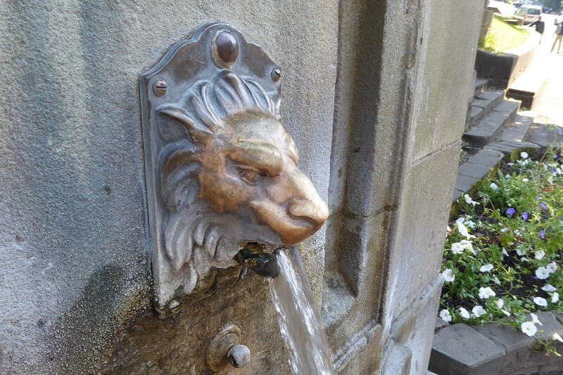 St Anne's Well lionhead in Buxton, Derbyshire